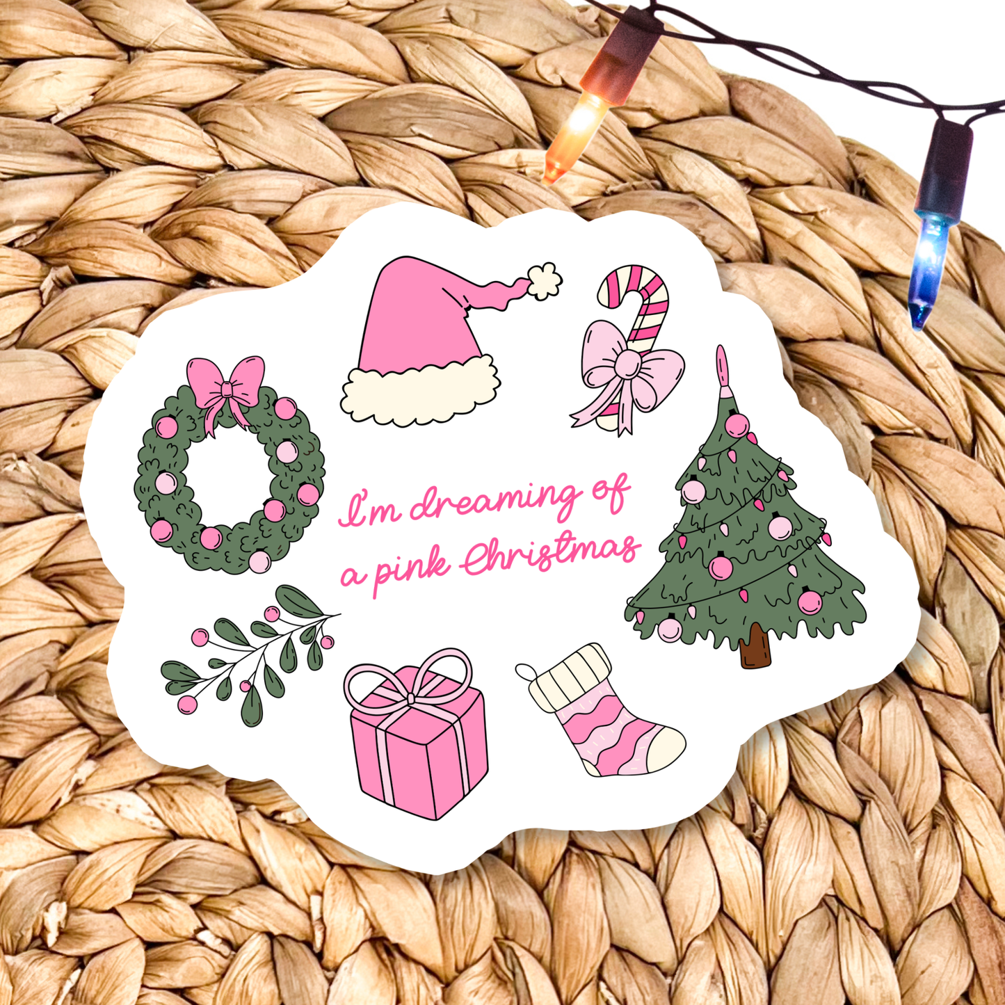 Dreaming of a Pink Christmas Vinyl Sticker: Standard: Loose Stickers / Clear
