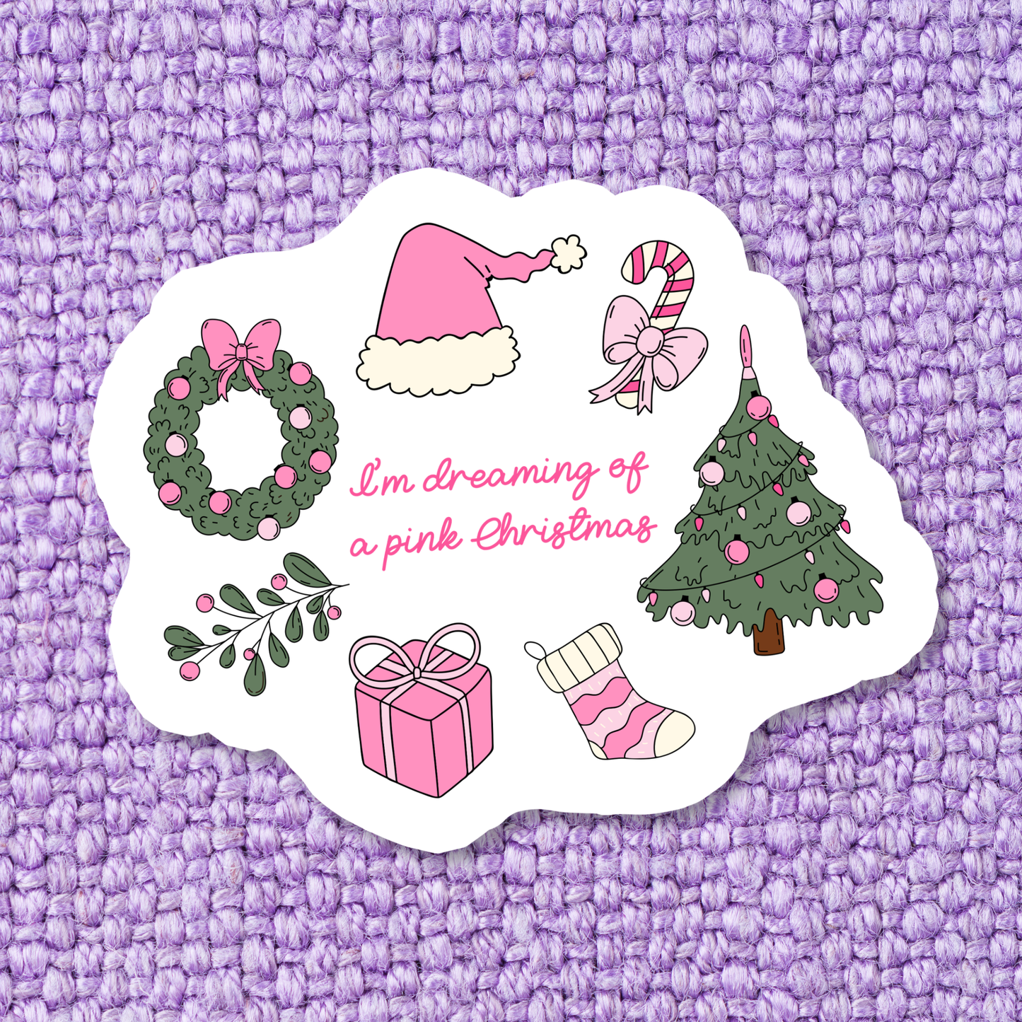 Dreaming of a Pink Christmas Vinyl Sticker: Standard: Loose Stickers / Clear