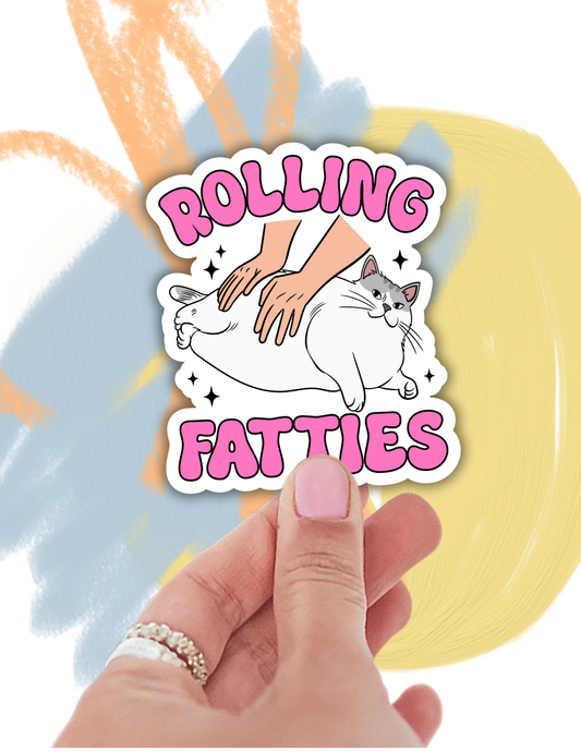 Rolling Fatties funny cat sticker, funny decals