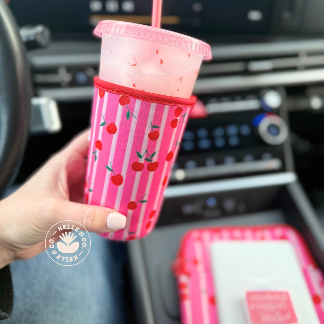 Cherry stripes reusable Coffee Sleeve | Cup sleeve | coffee: Small