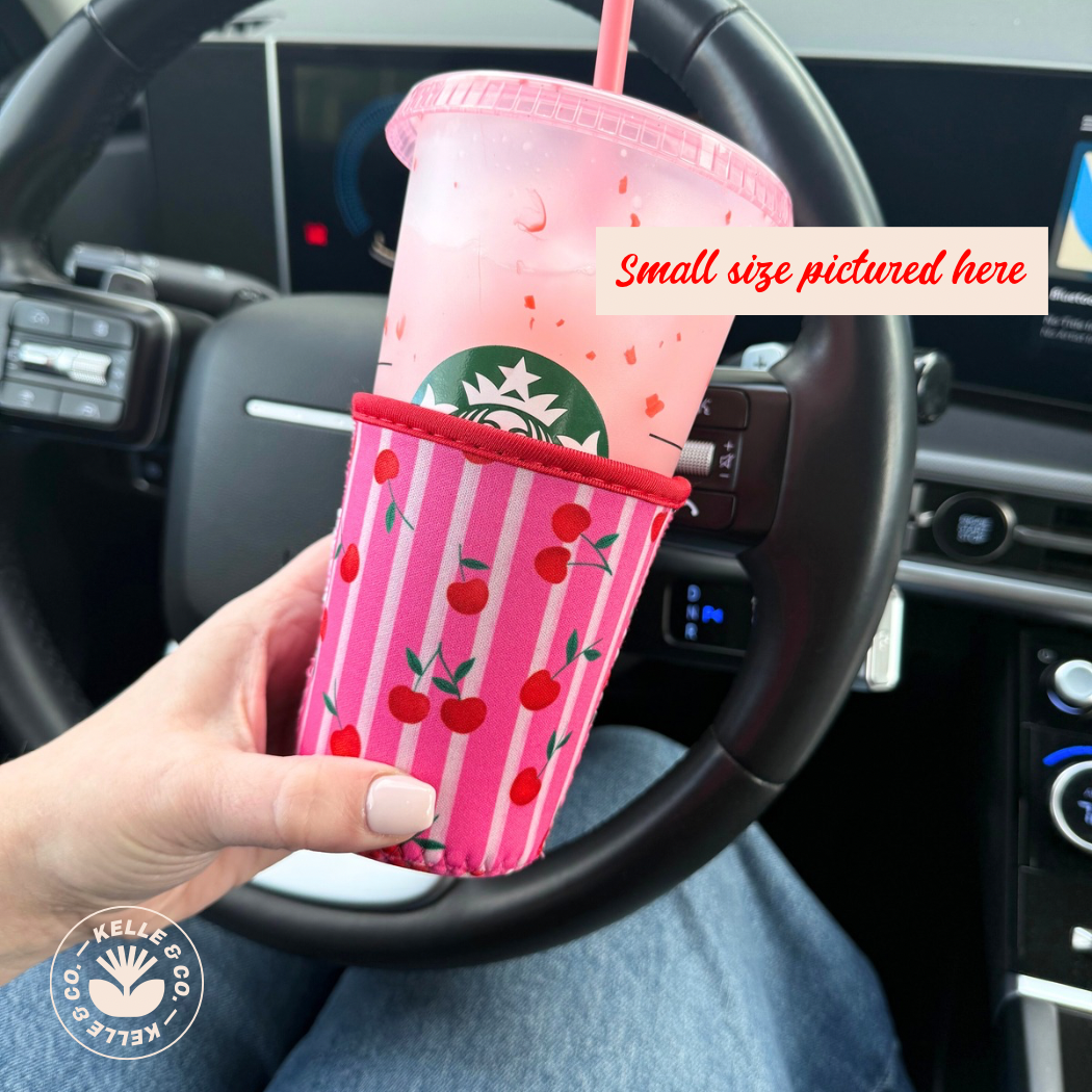 Cherry stripes reusable Coffee Sleeve | Cup sleeve | coffee: Medium