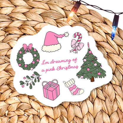 Dreaming of a Pink Christmas Vinyl Sticker: Standard: Loose Stickers / Clear