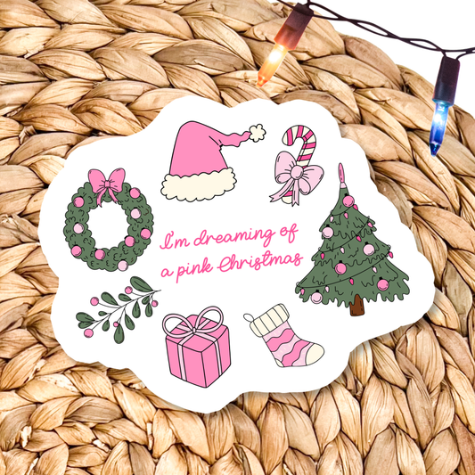 Dreaming of a Pink Christmas Vinyl Sticker: Standard: Loose Stickers / Clear
