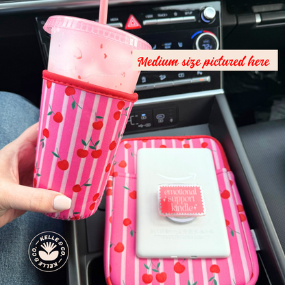 Cherry stripes reusable Coffee Sleeve | Cup sleeve | coffee: Medium