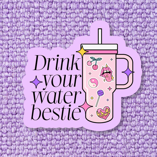 Drink your Water Funny Hydrate Waterproof Vinyl Sticker: Standard: Loose Stickers / Clear