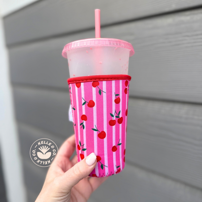 Cherry stripes reusable Coffee Sleeve | Cup sleeve | coffee: Small